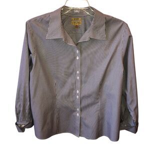 Investments Gold Label Womens 18 W Black White Striped Non Iron Shirt Top 18W